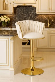 Sada dvoch barových stoličiek MIG zamatová, zlatá / béžová ( 2 ks)