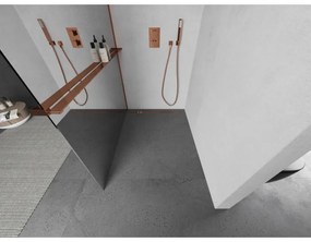 Mexen Kioto+ L, sprchová zástena Walk-In s poličkou a vešiakom 80 x 200 cm, 8mm sklo vzor zrkadlo, ružové zlato profil, 800-080-123-60-50