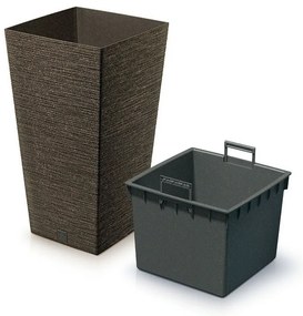 Kvetináč FURU SQUARE ECO WOOD s vložkou 24 c m,tmavohnedý, S