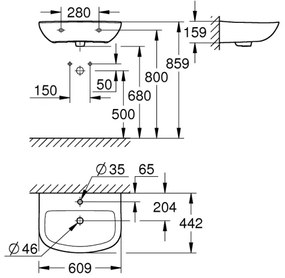 GROHE 39421000 - Závesné umývadlo BAU CERAMIC 609 × 442 mm keramika/biela