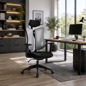 Kancelárska ergonomická stolička MORA — sieť / látka, sivá / čierna