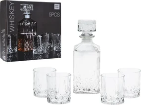 Fľaša na whisky + 4 poháre, sklo KLC