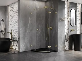 Mexen Lunar, päťuholníkový sprchový kút naklápací vpravo 80 x 80 cm, 8mm číre sklo, zlatý profil, 831-080P-080L-50-00-P