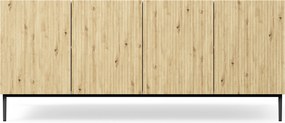 Biela komoda Nicole 200 cm so štyrmi dverami - biely / dub artisan / čierne nohy