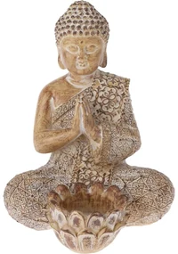 Záhradná dekorácia Budha na čajovú sviečku, 14 x 19 x 13 cm, piesková