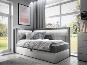 Kontinentálna jednolôžková posteľ Junior Ribezo 3, Strana: ľavá, Rozmer postele: 80x200, Dostupné poťahy: ekokoža Soft 017 (biela) + Fresh 14