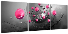 Obraz ružových abstraktných gulí (s hodinami) (90x30 cm)