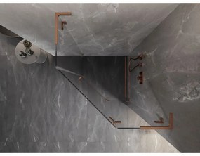 Mexen Lunar, L výklopný päťuholníkový sprchový kút pravý 90 x 90 cm, 8mm číre sklo, profil medená matná, 831L-090P-090L-65-00-P