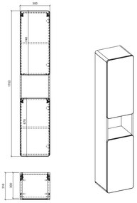 Kúpeľňová závesná skrinka BÁRA cosmos - vysoká