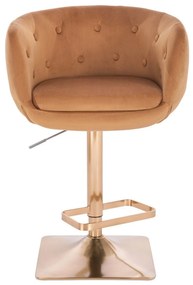 LuxuryForm Barová stolička MONTANA VELUR na zlatej hranatej podstave - hnedá