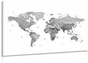 Obraz mapa sveta vo farbách čiernobielej