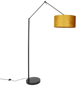 Moderná stojaca lampa čierne ľanové tienidlo žlté 50 cm - Redaktor