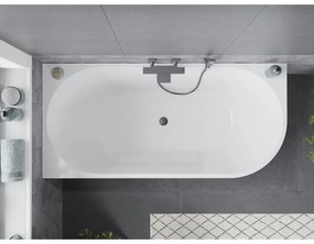 Mexen Mia, voľne stojaca rohová vaňa, lavá, 180 x 80 cm, biela, brúsený grafit prepad, 52691808000L-95