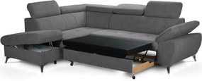 Rohová sedacia súprava Gisele, stredne šedá látka, ľavý roh
