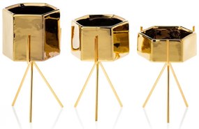 Sada 3 ks květináčů na stojanu SASHI zlatá