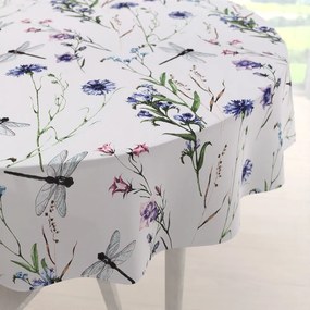 Biante Bavlnený okrúhly obrus Sandra SA-429 Lúčne kvietky s vážkami Ø 110 cm