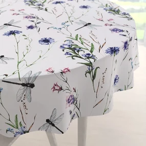 Biante Bavlnený okrúhly obrus Sandra SA-429 Lúčne kvietky s vážkami Ø 110 cm