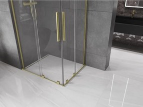 Mexen Velar L Duo, sprchový kút s posuvnými dverami 100 x 90 cm, 8mm číre sklo, zlatá matná, 871-100-090-02-03-55