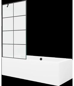 Mexen Cube obdĺžniková vaňa 180 x 80 cm s obkladom a 1-krídlovou sprchovou zástenou 90 cm, Čierny vzor - 550518080X9509007077