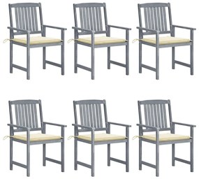 Záhradné stoličky s podložkami 6 ks akáciový masív sivé 3078209