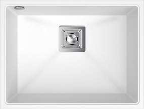 Sink Quality Argon 60, kuchynský granitový drez 550x420x225 mm + chrómový sifón, biela, SKQ-ARG.W.1KBO.60.X