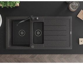 Mexen Andres, granitový drez 1000x500x200 mm, 1,5-komorový a drezová batéria Carla, čierna škvrnitá, 6515-76-670700-70-B