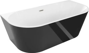 Mexen Oval, voľne stojaca nástenná vaňa 170 x 80 cm, biela-čierna, brúsená oceľ prepad, 52671708075-97