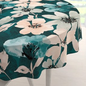 Biante Zamatový okrúhly obrus Tamara TMR-027 Veľké kvety na tmavo zelenom Ø 130 cm