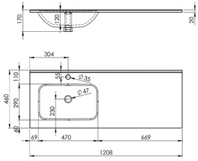 LOTOSAN LK5955 MAYLA nábytkové umývadlo asymetrické, ľavé 120 cm 120 x 1,8 x 46 cm biela LK5955