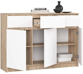Komoda Karolína 140 cm 3 skrinky a 3 zásuvky dub sonoma/biela