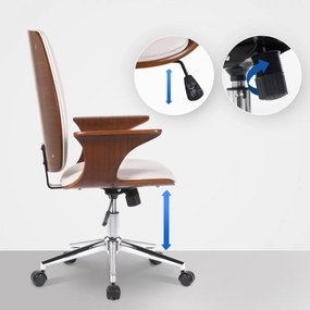 Design-Shop Kancelárska stolička Burbank - koženka, drevo orech - Biela