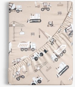Goldea detská bavlnená napínacia plachta - nákladné autá a bagre na béžovom 120 x 200 cm