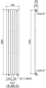 Mexen Oregon, vykurovacie teleso 1800 x 360 mm, 604 W, čierna, W202-1800-350-00-70
