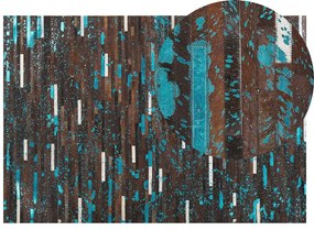Kožený koberec 140 x 200 cm hnedá/modrá KISIR Beliani