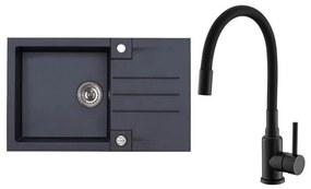 ALVEUS SETA23201 - Kuchynský drez ROCK+drezová batéria MINTAS 34 cm granit/čierna