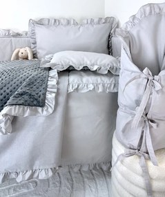 5-dielna súprava pre bábätko Sivá s volánikom/minky sivá – elegantná súprava do postieľky