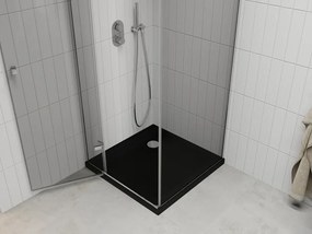Mexen Roma, sprchový kút s krídlovými dverami 80 (dvere) x 80 (stena) cm, 6mm číre sklo, chrómový profil + slim sprchová vanička čierna + chrómový sifón, 854-080-080-01-00-4070