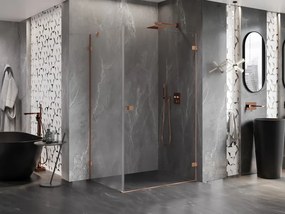 Mexen Lunar-B, pravostranný výklopný sprchový kút 90 x 80 cm, 8mm číre sklo, profil medená matná, 832-090-080-65-00-P