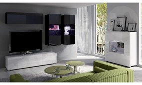 Obývacia stena Bralani VI s komodou, Farby: čierny + čierny lesk / biela + biely lesk, Osvetlenie: osvetlenie LED biele