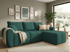 Rozkladacia obojstranná sedacia súprava do L SEVIO 246x145 cm, fľaškovozelená + 2 vankúšiky ZDARMA