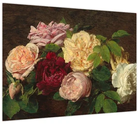 Obraz - Henri Fantin-Latour, Roses de Nice on a Table, reprodukcia (70x50 cm)