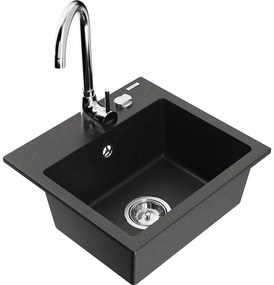 Mexen Milo, 1-komorový granitový drez 435x410x171 mm a chrómová batéria Telma, čierna-zlatá metalíza, 6505-75-670200-00