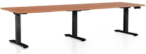 Výškovo nastaviteľný stôl OfficeTech Long, 260 x 80 cm, čierna podnož, čerešňa