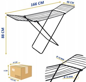 Erga Model TOP Black, sušiak na bielizeň 166x46x88 cm, čierna, ERG-SEP-10SUSSTOBLA16