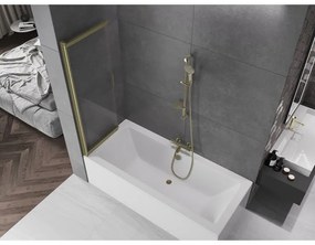 Mexen Fox, 2-krídlová posuvná vaňová zástena 100 × 150 cm, 5mm číre sklo, zlatý matný profil, 891-100-002-55-00