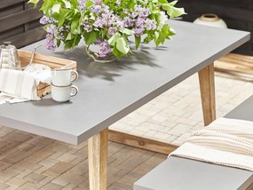 Záhradný betónový stôl 180 x 90 cm sivá/svetlé drevo ORIA Beliani