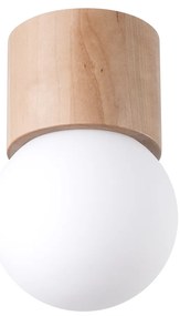 Stropné svietidlo Boomo, 1x biele sklenené tienidlo, drevo, (19 cm)