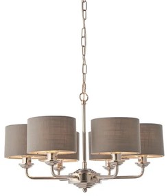 Endon 94381 - Luster na reťazi HIGHCLERE 6xE14/28W/230V šedá/lesklý chróm