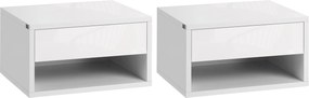 HOMCOM Set 2 Plávajúcich Nočných Stolíkov s Úložným Priestorom pre Spálňu a Obývaciu Izbu 37x32x21 cm Biela | Aosom