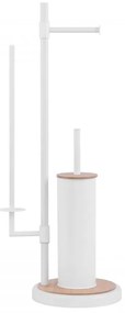Erga Sisu, držiak na toaletný papier so zásobníkom a WC kefou 3v1, biela-hnedá, ERG-YKA-P.SISU-WHT-B